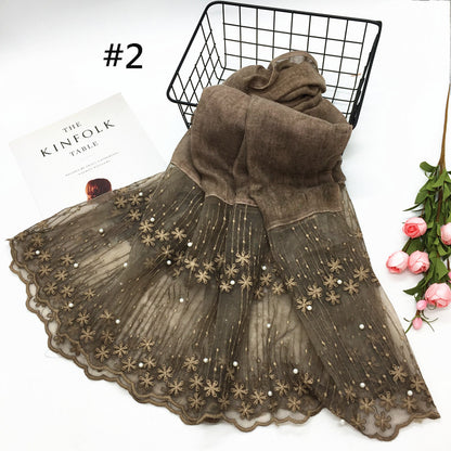 Wholesale Lightweight Chiffon Scarf With Pearl And Lace Trim Modest Fashion Hijab