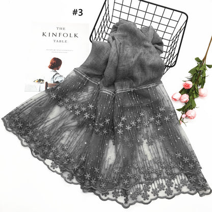 Wholesale Lightweight Chiffon Scarf With Pearl And Lace Trim Modest Fashion Hijab