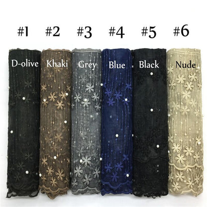 Wholesale Lightweight Chiffon Scarf With Pearl And Lace Trim Modest Fashion Hijab