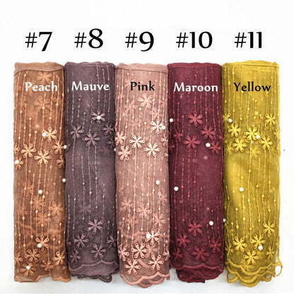 Wholesale Lightweight Chiffon Scarf With Pearl And Lace Trim Modest Fashion Hijab