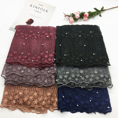 Wholesale Lightweight Chiffon Scarf With Pearl And Lace Trim Modest Fashion Hijab