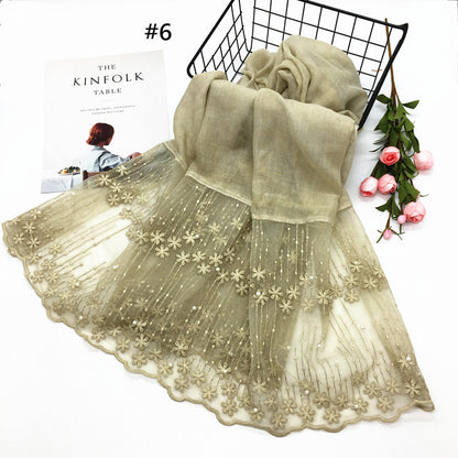 Wholesale Lightweight Chiffon Scarf With Pearl And Lace Trim Modest Fashion Hijab