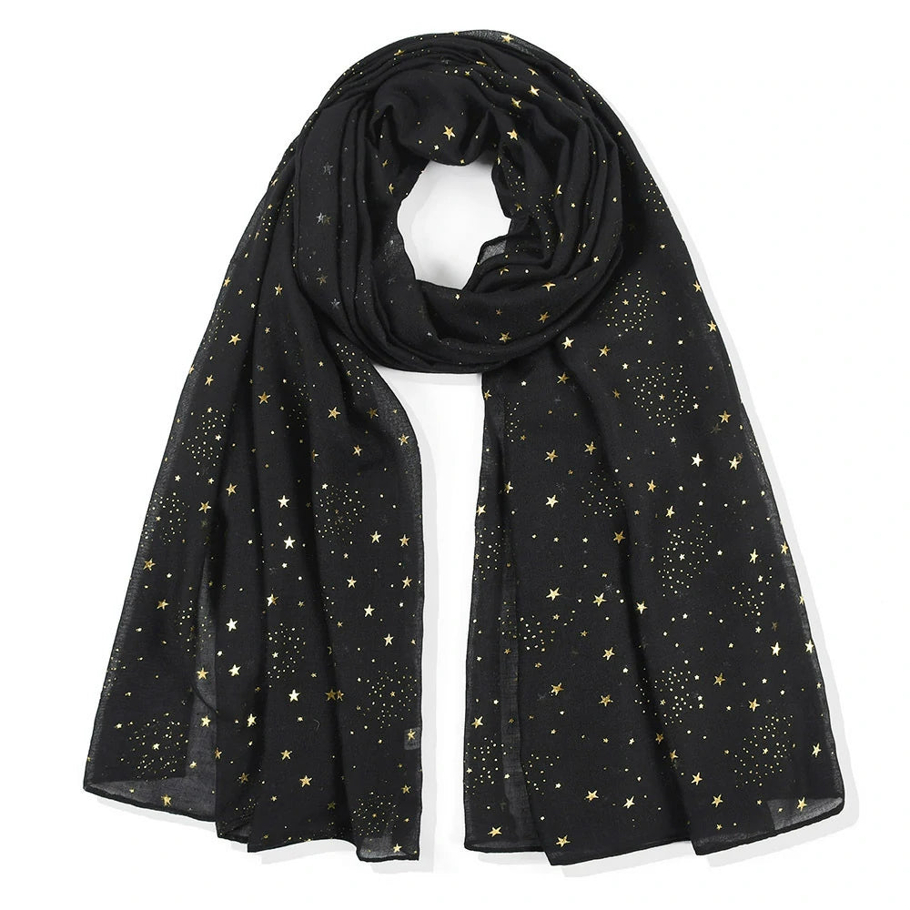 Wholesale Lightweight Gold Foil Star Scarf Bronzing Starry Print Shawl