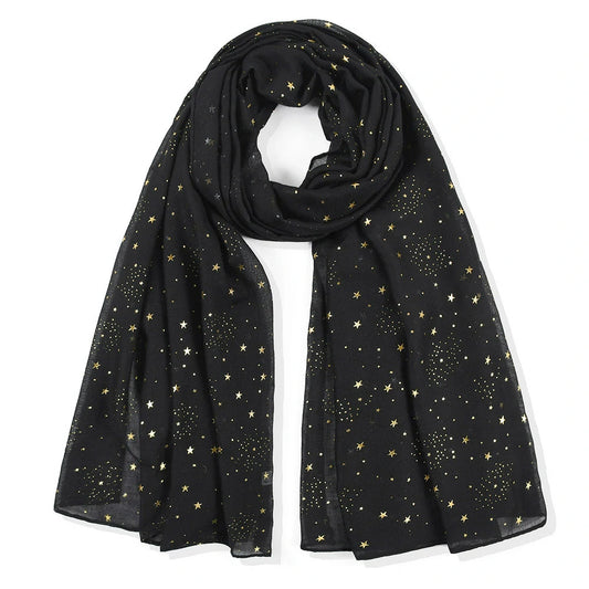 Wholesale Lightweight Gold Foil Star Scarf Bronzing Starry Print Shawl
