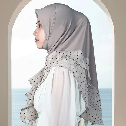 Gray polka dot headscarf