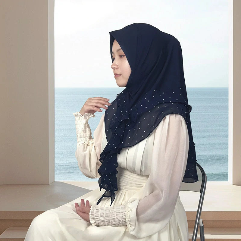 Navy blue polka dot headscarf