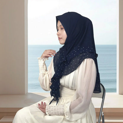 Navy blue polka dot headscarf