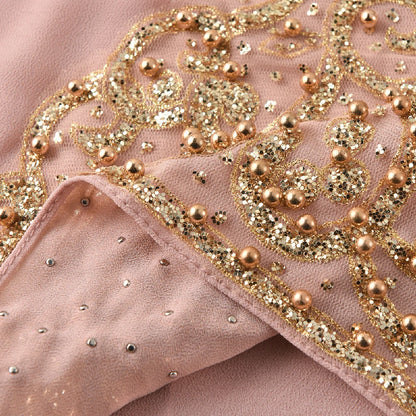 Wholesale Luxury Beaded Chiffon Hijab Gold Embroidery and Pearls