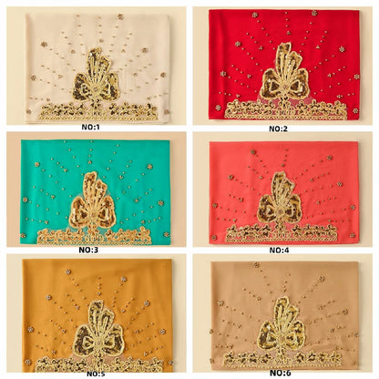 Wholesale Luxury Beaded Chiffon Hijab Gold Embroidery and Pearls