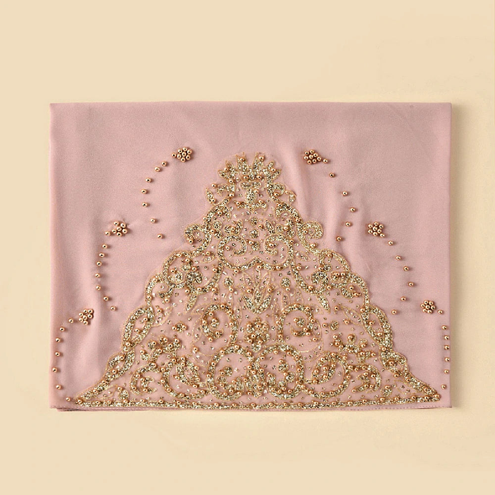 Wholesale Luxury Beaded Chiffon Hijab Gold Embroidery and Pearls