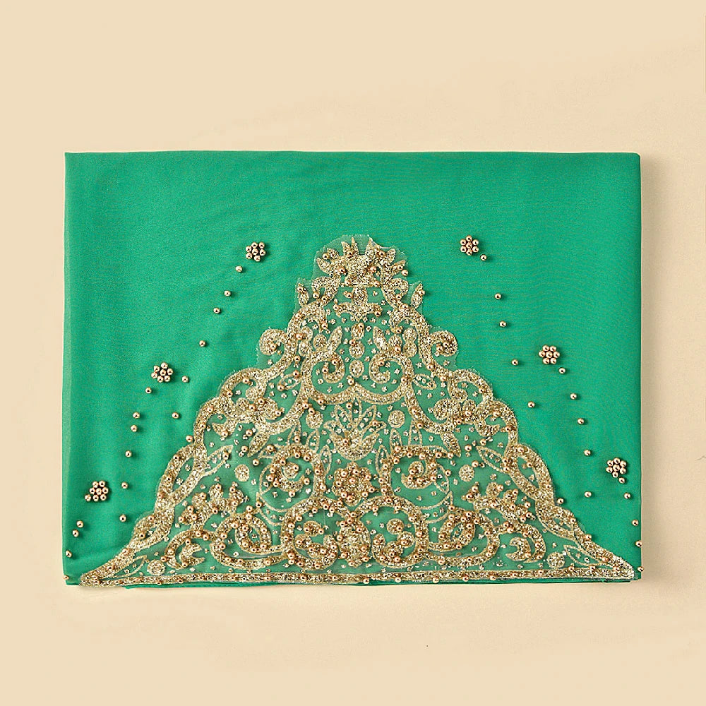 Wholesale Luxury Beaded Chiffon Hijab Gold Embroidery and Pearls