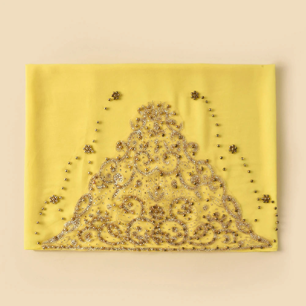 Wholesale Luxury Beaded Chiffon Hijab Gold Embroidery and Pearls
