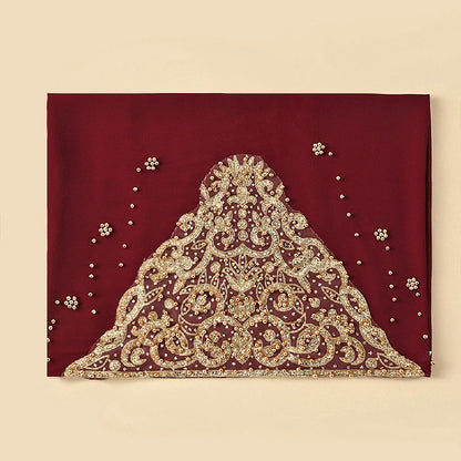 Wholesale Luxury Beaded Chiffon Hijab Gold Embroidery and Pearls