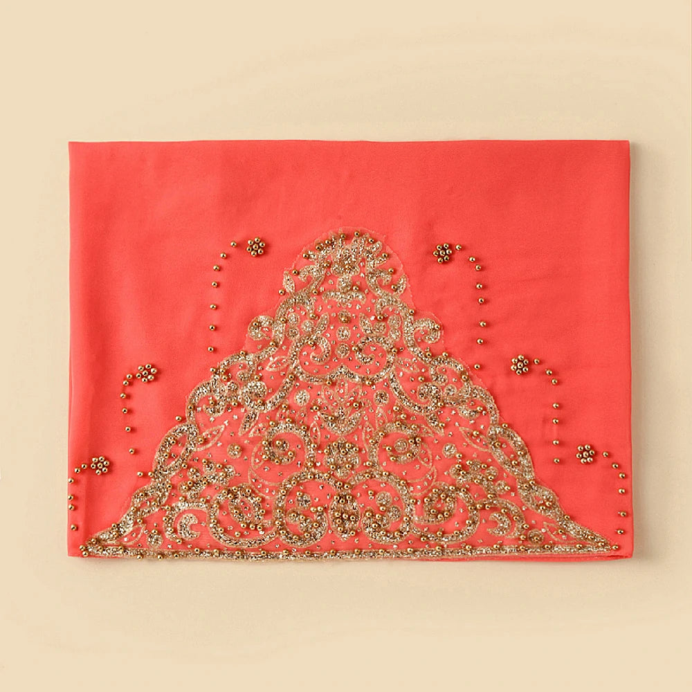 Wholesale Luxury Beaded Chiffon Hijab Gold Embroidery and Pearls