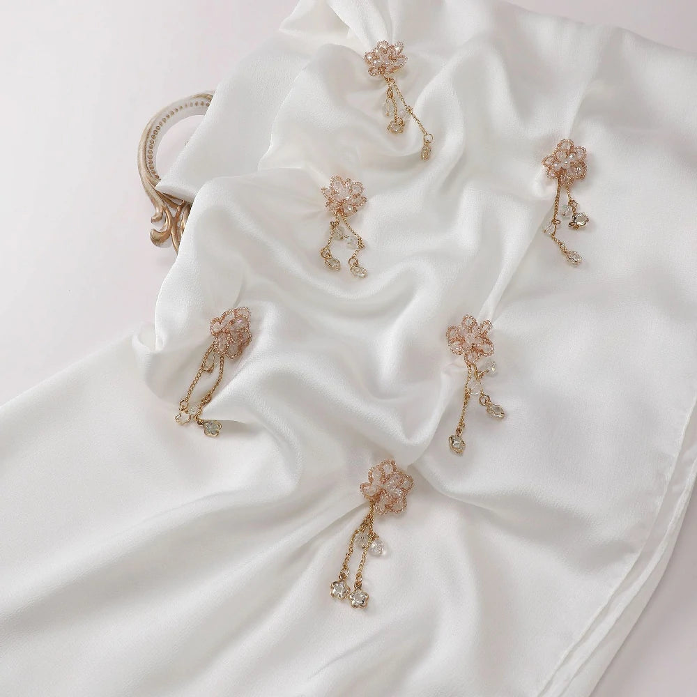 Wholesale Luxury Chiffon Crystal Embellished Hijab with Rose Gold Flowers