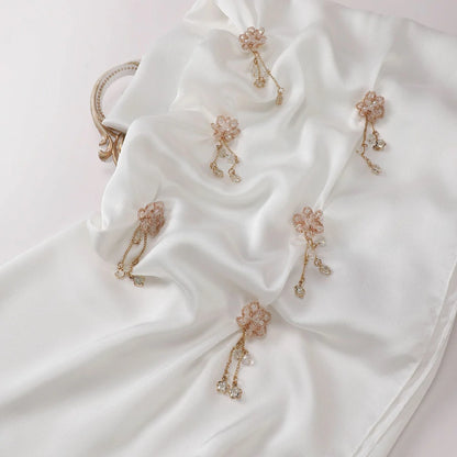 Wholesale Luxury Chiffon Crystal Embellished Hijab with Rose Gold Flowers