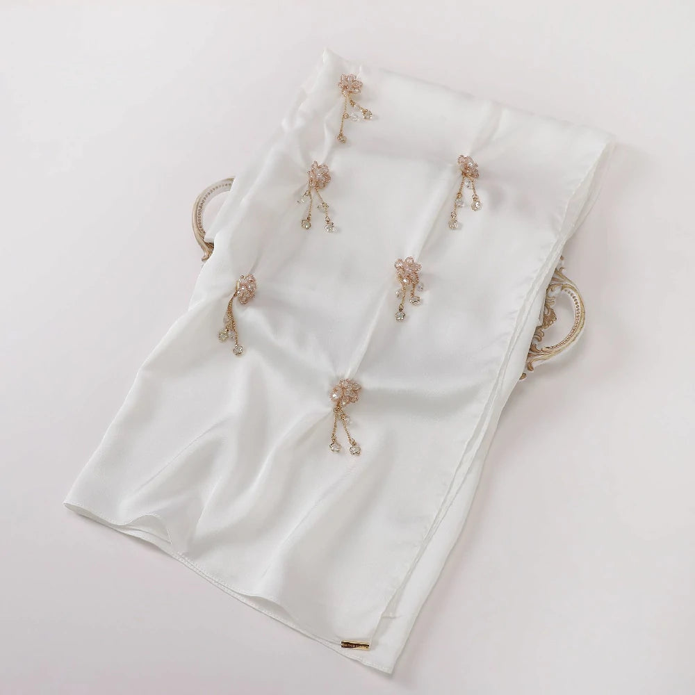 Wholesale Luxury Chiffon Crystal Embellished Hijab with Rose Gold Flowers