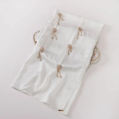 Wholesale Luxury Chiffon Crystal Embellished Hijab with Rose Gold Flowers