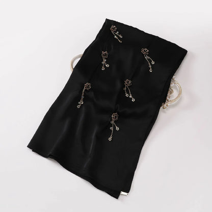 Wholesale Luxury Chiffon Crystal Embellished Hijab with Rose Gold Flowers