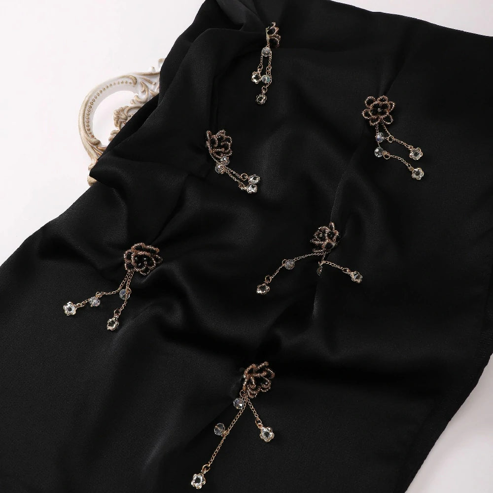 Wholesale Luxury Chiffon Crystal Embellished Hijab with Rose Gold Flowers