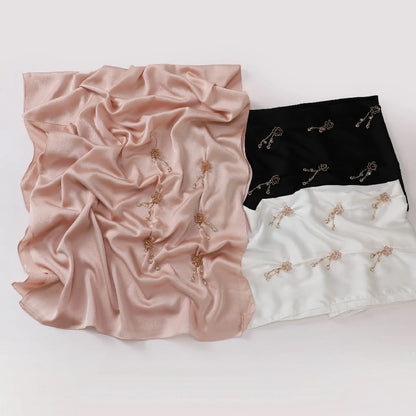 Wholesale Luxury Chiffon Crystal Embellished Hijab with Rose Gold Flowers