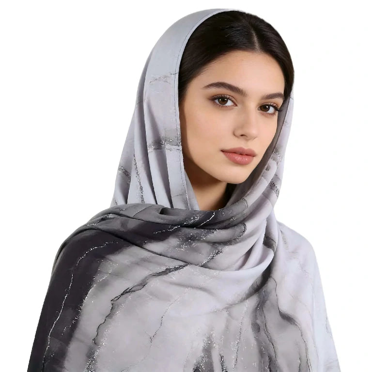 Wholesale Luxury Marble Print Chiffon Hijab Scarf with Glitter Shimmer