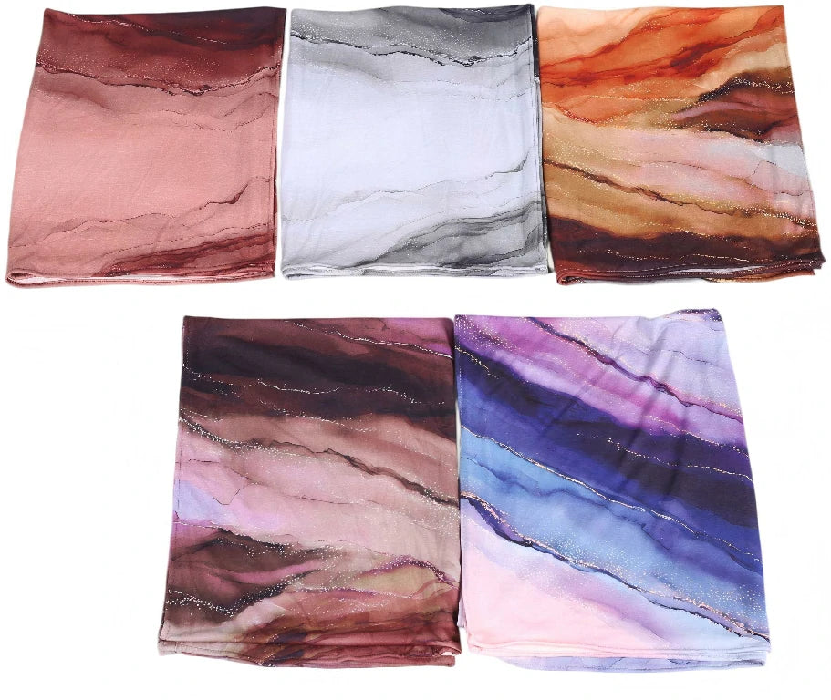 Wholesale Luxury Marble Print Chiffon Hijab Scarf with Glitter Shimmer