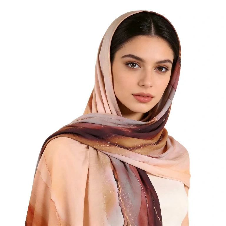 Wholesale Luxury Marble Print Chiffon Hijab Scarf with Glitter Shimmer