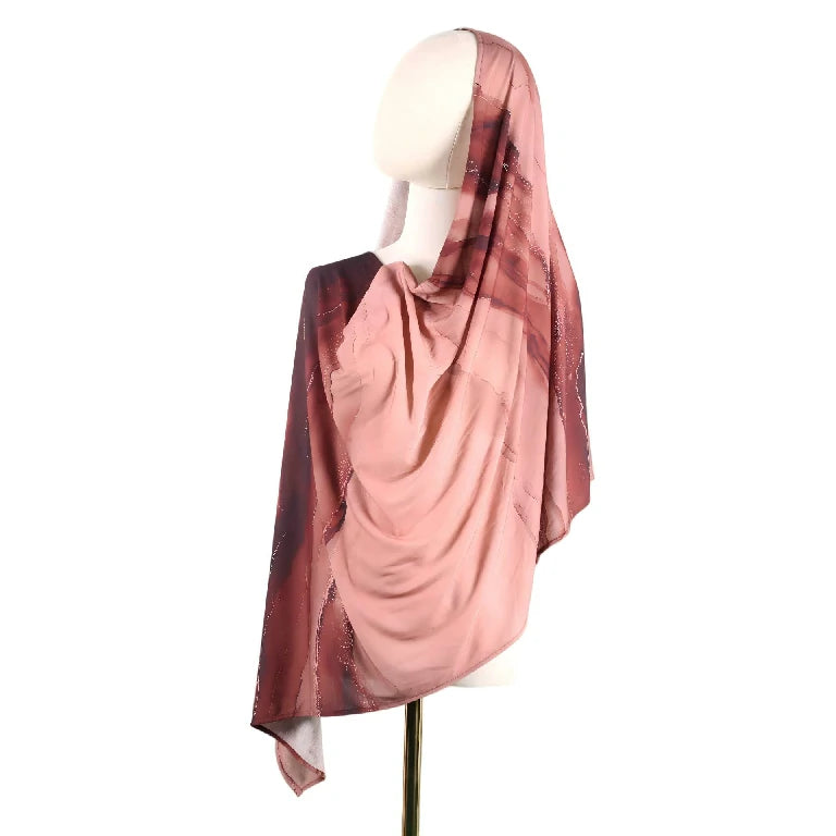 Wholesale Luxury Marble Print Chiffon Hijab Scarf with Glitter Shimmer