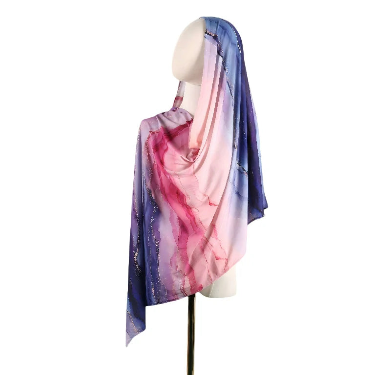 Wholesale Luxury Marble Print Chiffon Hijab Scarf with Glitter Shimmer