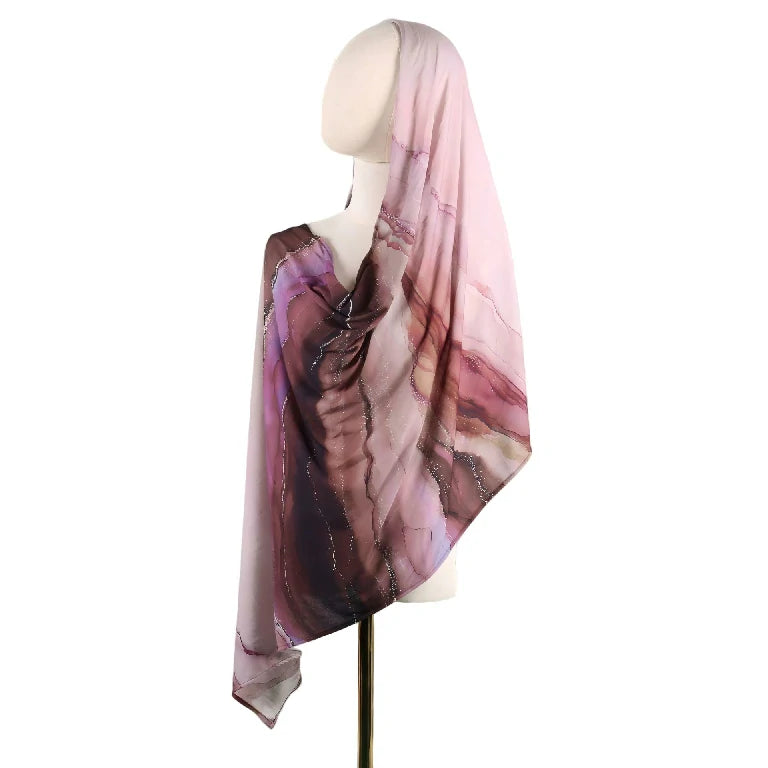 Wholesale Luxury Marble Print Chiffon Hijab Scarf with Glitter Shimmer