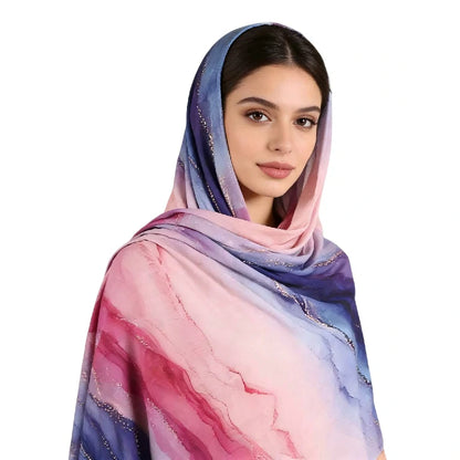 Wholesale Luxury Marble Print Chiffon Hijab Scarf with Glitter Shimmer