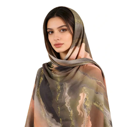 Wholesale Marble Print Hijab Scarf Collection Large Square Silk Feel Shawls
