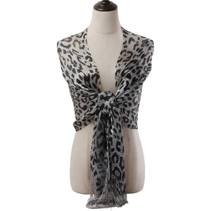Wholesale Metallic Leopard Print Fringe Shawl Scarf Sparkly Tassel Wrap for Women