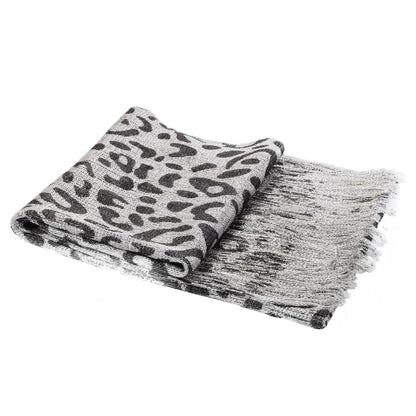 Wholesale Metallic Leopard Print Fringe Shawl Scarf Sparkly Tassel Wrap for Women