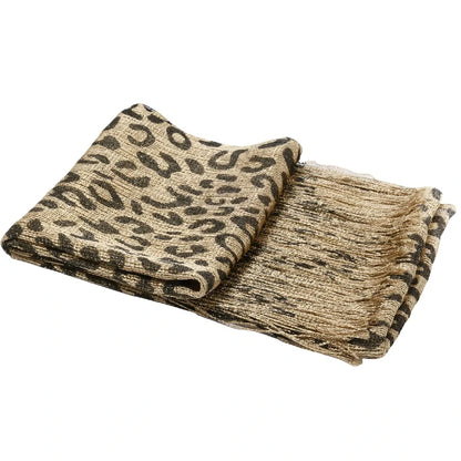 Wholesale Metallic Leopard Print Fringe Shawl Scarf Sparkly Tassel Wrap for Women