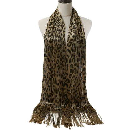 Wholesale Metallic Leopard Print Fringe Shawl Scarf Sparkly Tassel Wrap for Women
