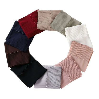 Wholesale Muslim Hijab Pleated Chiffon Scarf Pearl Beads for Women