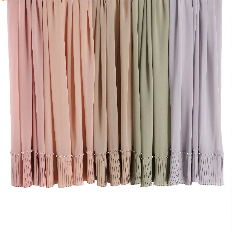Wholesale Muslim Hijab Pleated Chiffon Scarf Pearl Beads for Women