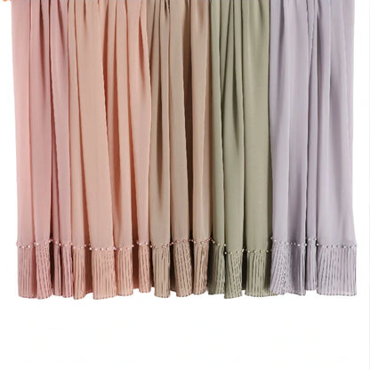 Wholesale Muslim Hijab Pleated Chiffon Scarf Pearl Beads for Women
