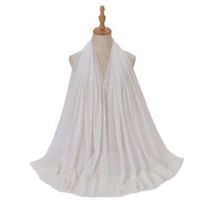 Wholesale Muslim Hijab Pleated Chiffon Scarf Pearl Beads for Women