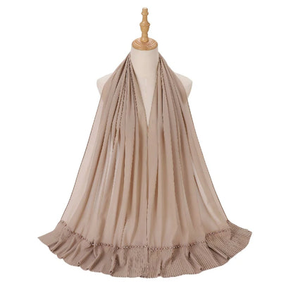 Wholesale Muslim Hijab Pleated Chiffon Scarf Pearl Beads for Women