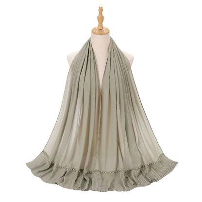 Wholesale Muslim Hijab Pleated Chiffon Scarf Pearl Beads for Women