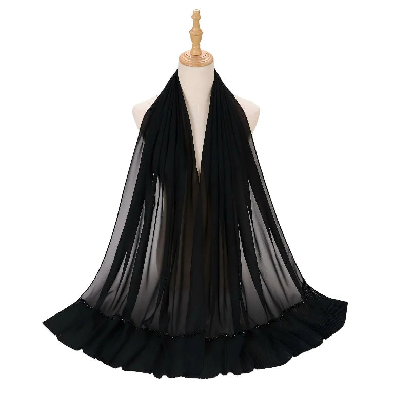 Wholesale Muslim Hijab Pleated Chiffon Scarf Pearl Beads for Women