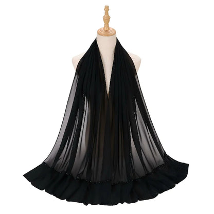 Wholesale Muslim Hijab Pleated Chiffon Scarf Pearl Beads for Women