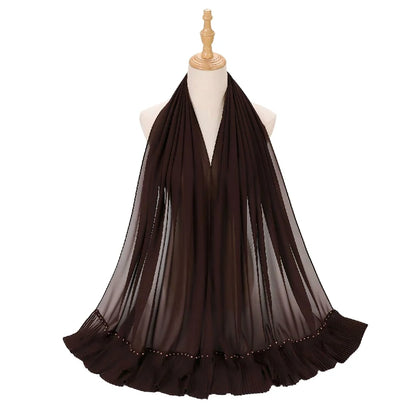 Wholesale Muslim Hijab Pleated Chiffon Scarf Pearl Beads for Women