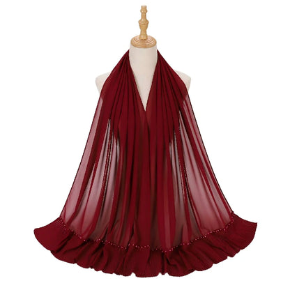 Wholesale Muslim Hijab Pleated Chiffon Scarf Pearl Beads for Women