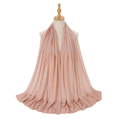 Wholesale Muslim Hijab Pleated Chiffon Scarf Pearl Beads for Women