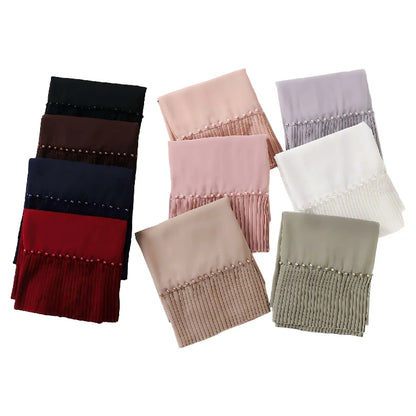 Wholesale Muslim Hijab Pleated Chiffon Scarf Pearl Beads for Women