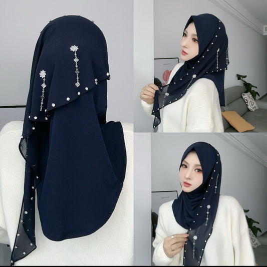 Wholesale Muslim Luxury Hijab Pearl Crystals Beaded Embellished Scarf
